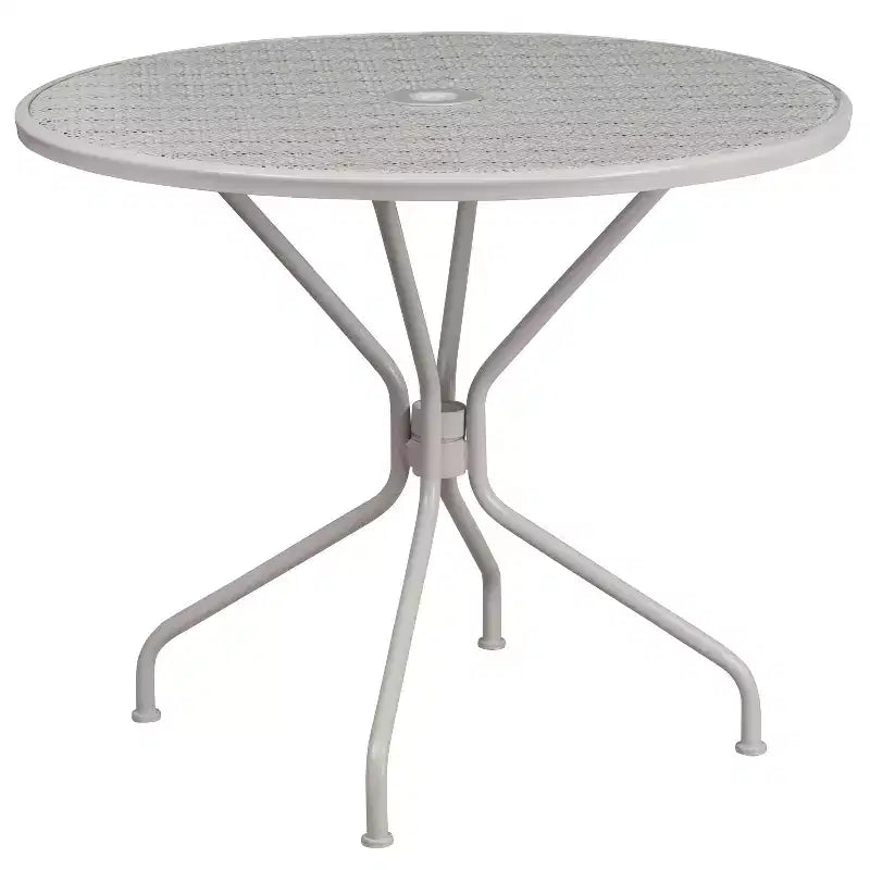 Flash Furniture Oia Ensemble de table de patio en acier rond de 35,25 po de qualité commerciale pour l'intérieur et l'extérieur avec 2 chaises à dossier rond