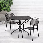 Flash Furniture Oia Ensemble de table de patio en acier rond de 35,25 po de qualité commerciale pour l'intérieur et l'extérieur avec 2 chaises à dossier rond