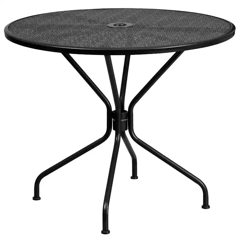 Flash Furniture Oia Ensemble de table de patio en acier rond de 35,25 po de qualité commerciale pour l'intérieur et l'extérieur avec 2 chaises à dossier rond