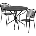Flash Furniture Oia Ensemble de table de patio en acier rond de 35,25 po de qualité commerciale pour l'intérieur et l'extérieur avec 2 chaises à dossier rond