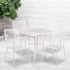 Flash Furniture Oia Ensemble de table de patio d'intérieur-extérieur carré en acier de qualité commerciale de 28 pouces avec 4 chaises à dossier carré