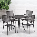 Flash Furniture Oia Ensemble de table de patio d'intérieur-extérieur carré en acier de qualité commerciale de 28 pouces avec 4 chaises à dossier carré