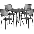 Flash Furniture Oia Ensemble de table de patio d'intérieur-extérieur carré en acier de qualité commerciale de 28 pouces avec 4 chaises à dossier carré