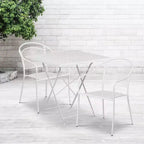 Flash Furniture Oia Ensemble de table pliante de terrasse en acier pour l'intérieur et l'extérieur, de qualité commerciale, 71 cm carré, avec 2 chaises à dossier rond