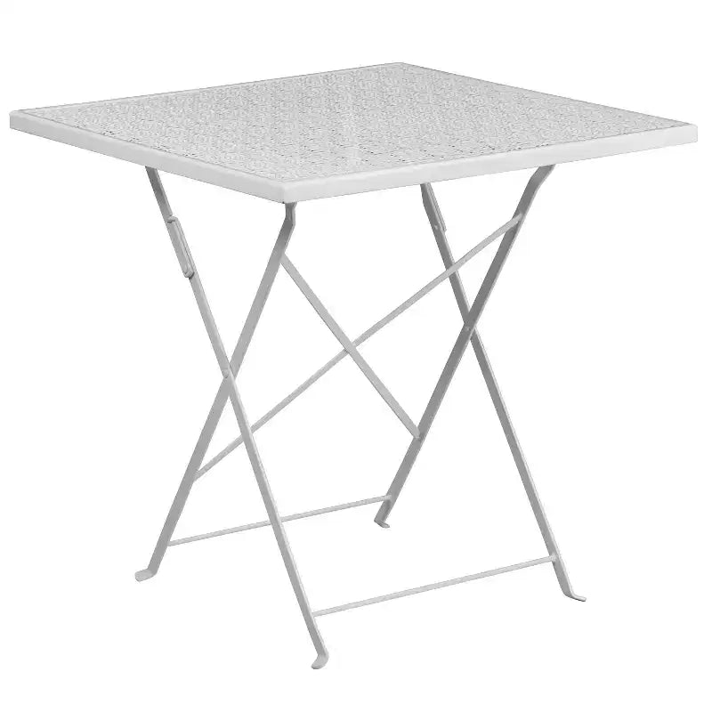 Flash Furniture Oia Ensemble de table pliante de terrasse en acier pour l'intérieur et l'extérieur, de qualité commerciale, 71 cm carré, avec 2 chaises à dossier rond