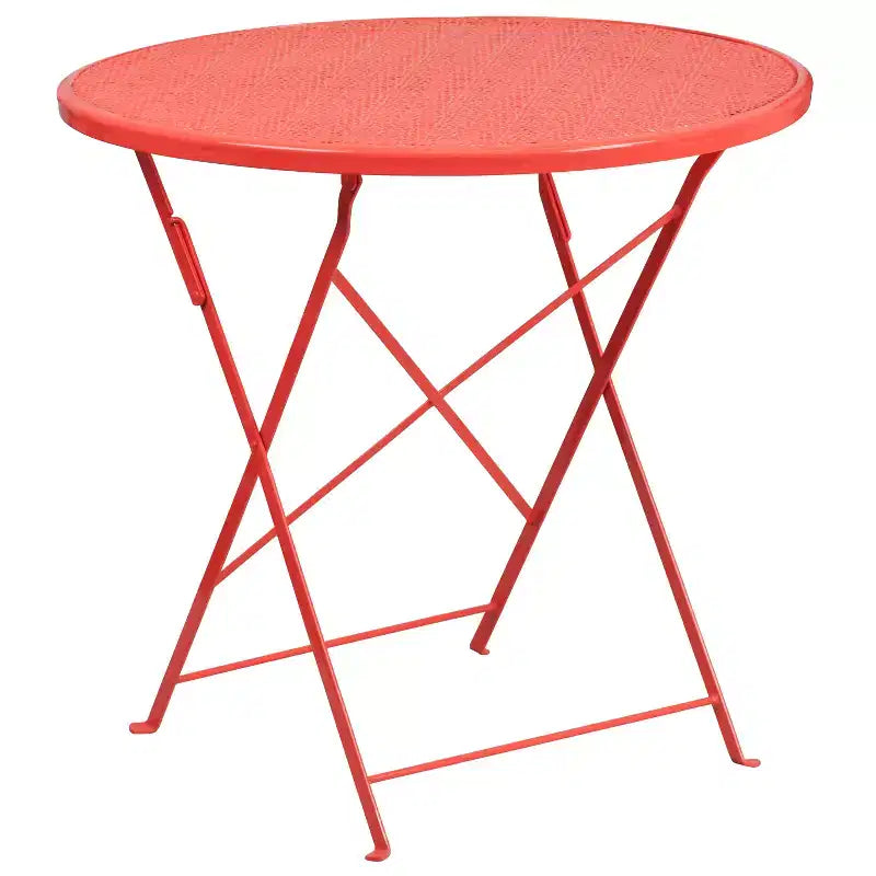Ensemble de table de patio pliable ronde en acier Oia de qualité commerciale Flash Furniture de 76,2 cm pour l'intérieur et l'extérieur avec 2 chaises à dossier rond