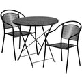 Ensemble de table de patio pliable ronde en acier Oia de qualité commerciale Flash Furniture de 76,2 cm pour l'intérieur et l'extérieur avec 2 chaises à dossier rond