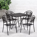 Ensemble de table de patio pliante carrée en acier de qualité commerciale 28 Oia de Flash Furniture avec 4 chaises à dossier rond pour l'intérieur et l'extérieur