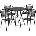 Ensemble de table de patio pliante carrée en acier de qualité commerciale 28 Oia de Flash Furniture avec 4 chaises à dossier rond pour l'intérieur et l'extérieur