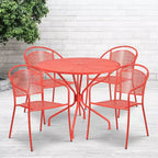 Ensemble table de patio en acier ronde Oia de qualité commerciale 35.25 et 4 chaises à dossier rond pour intérieur/extérieur Flash Furniture