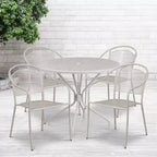 Ensemble table de patio en acier ronde Oia de qualité commerciale 35.25 et 4 chaises à dossier rond pour intérieur/extérieur Flash Furniture