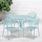 Ensemble table de patio en acier ronde Oia de qualité commerciale 35.25 et 4 chaises à dossier rond pour intérieur/extérieur Flash Furniture