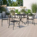 Ensemble table de patio en acier ronde Oia de qualité commerciale 35.25 et 4 chaises à dossier rond pour intérieur/extérieur Flash Furniture