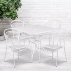 Flash Furniture Oia Ensemble de table de patio carrée en acier de 35,5 po de qualité commerciale pour l'intérieur et l'extérieur avec 4 chaises à dossier rond