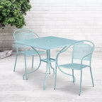 Ensemble de table de patio en acier de qualité commerciale Oia de Flash Furniture, carré de 35,5 po pour intérieur et extérieur, avec 2 chaises à dossier rond