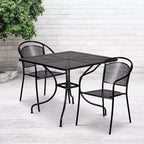 Ensemble de table de patio en acier de qualité commerciale Oia de Flash Furniture, carré de 35,5 po pour intérieur et extérieur, avec 2 chaises à dossier rond
