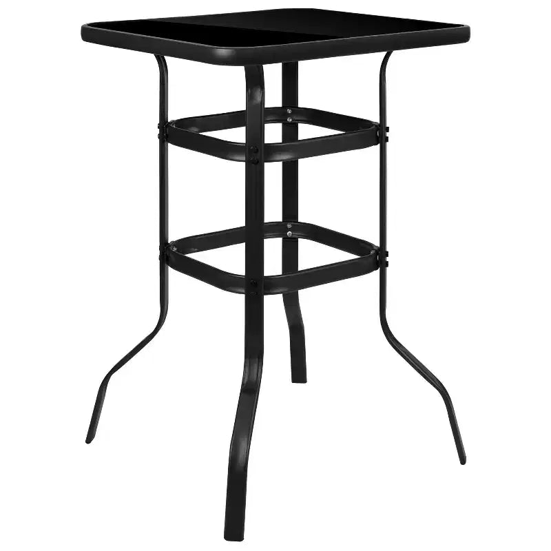 Ensemble table de bar et 2 tabourets d'extérieur Emma et Oliver – Table de bar en verre pour patio – Tabourets de bar noirs tout temps