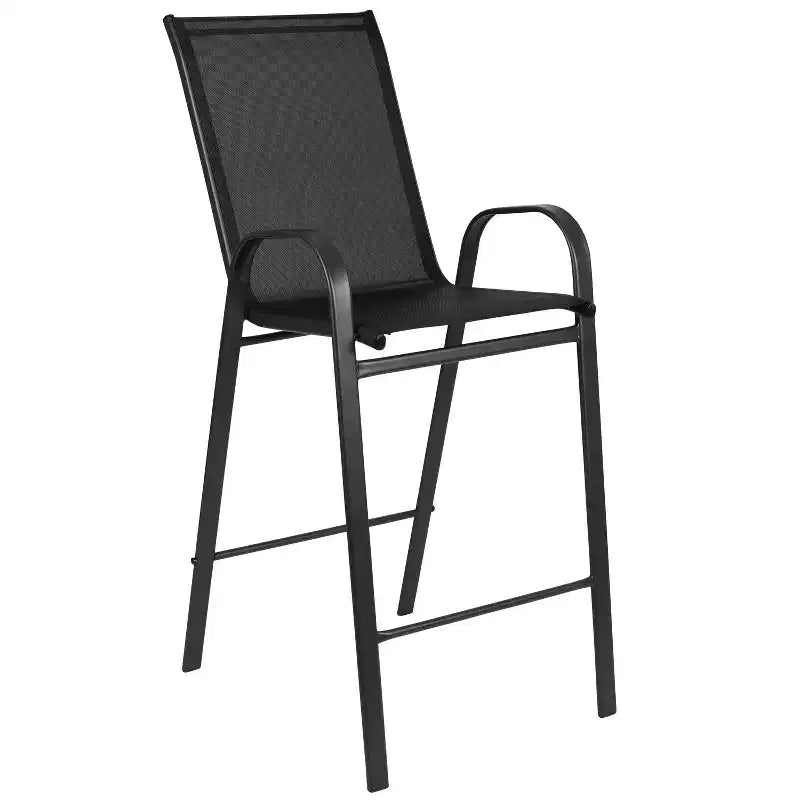 Ensemble table de bar et 2 tabourets d'extérieur Emma et Oliver – Table de bar en verre pour patio – Tabourets de bar noirs tout temps