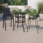 Ensemble table de bar et 2 tabourets d'extérieur Emma et Oliver – Table de bar en verre pour patio – Tabourets de bar noirs tout temps