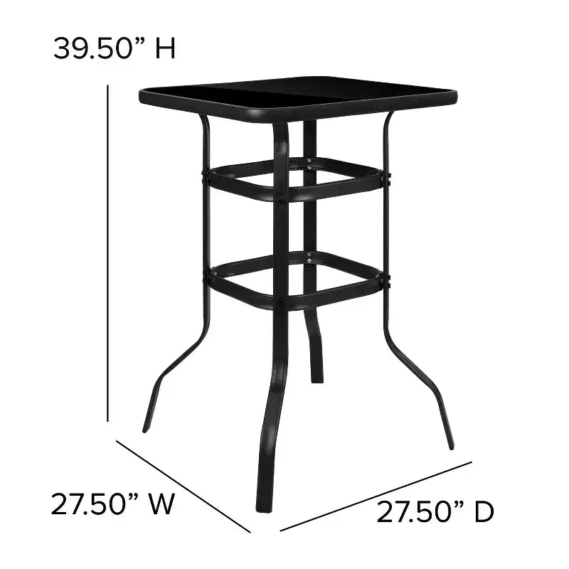 Ensemble table de bar et 2 tabourets d'extérieur Emma et Oliver – Table de bar en verre pour patio – Tabourets de bar noirs tout temps