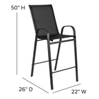 Ensemble table de bar et 2 tabourets d'extérieur Emma et Oliver – Table de bar en verre pour patio – Tabourets de bar noirs tout temps