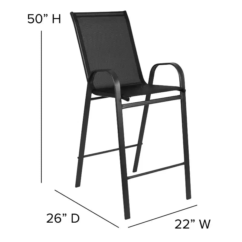 Ensemble table de bar et 2 tabourets d'extérieur Emma et Oliver – Table de bar en verre pour patio – Tabourets de bar noirs tout temps