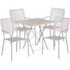 Emma and Oliver Commercial 28 Square Metal Folding Patio Table Set w/ 4 Square Back Chairs