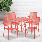Ensemble table pliante de patio carrée en métal Emma and Oliver Commercial 28 po avec 4 chaises à dossier carré