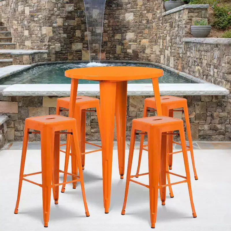 Emma et Oliver Ensemble de table de bar de 76 cm de qualité commerciale pour l'intérieur et l'extérieur, avec 4 tabourets sans dossier