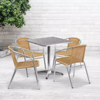 Ensemble de table de jardin de patio carrée en aluminium Emma et Oliver de 27,5 avec 4 chaises en rotin