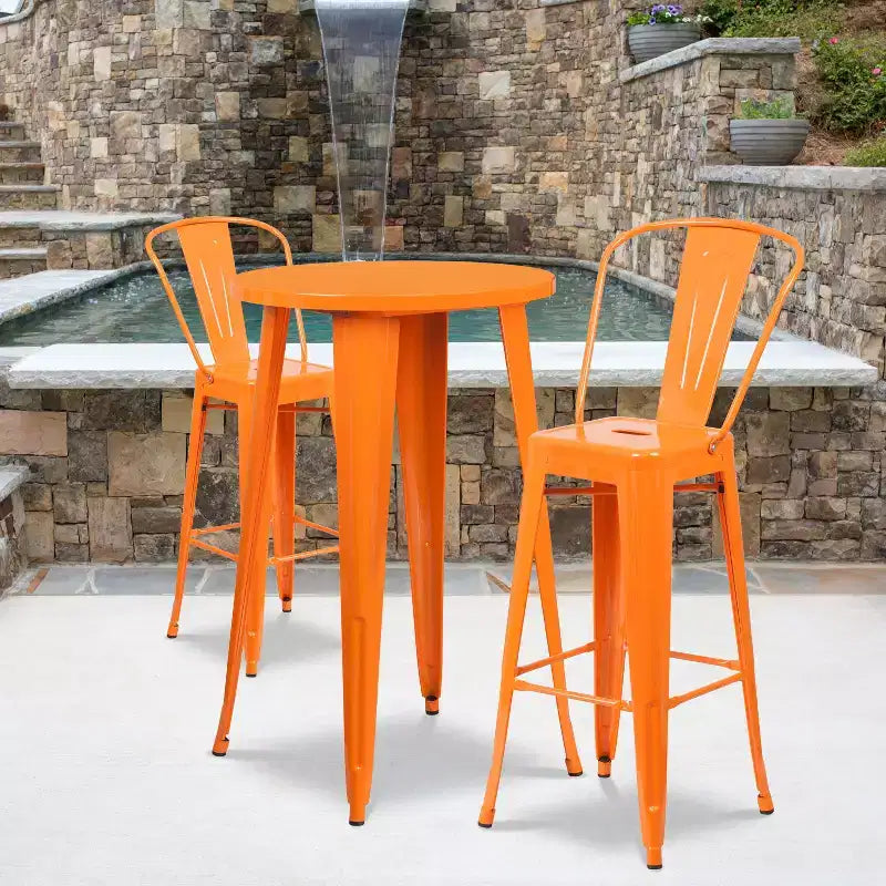 Emma and Oliver Commercial Grade 24 Round Metal Indoor-Outdoor Bar Table Set with 2 Cafe Stools