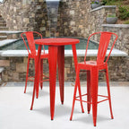Emma and Oliver Commercial Grade 24 Round Metal Indoor-Outdoor Bar Table Set with 2 Cafe Stools