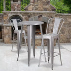 Emma and Oliver Commercial Grade 24 Round Metal Indoor-Outdoor Bar Table Set with 2 Cafe Stools