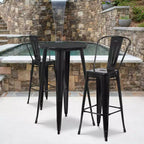 Emma and Oliver Commercial Grade 24 Round Metal Indoor-Outdoor Bar Table Set with 2 Cafe Stools