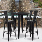 Ensemble de table de bar ronde en métal de 30 po de qualité commerciale Emma et Oliver avec 4 tabourets de café pour l'intérieur et l'extérieur