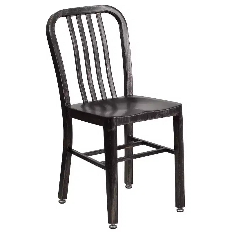 Emma and Oliver Commercial Grade 30 Round Metal Indoor-Outdoor Table Set & 4 Slat Back Chairs