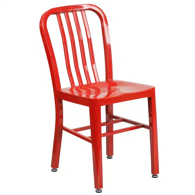 Emma and Oliver Commercial Grade 30 Round Metal Indoor-Outdoor Table Set & 4 Slat Back Chairs