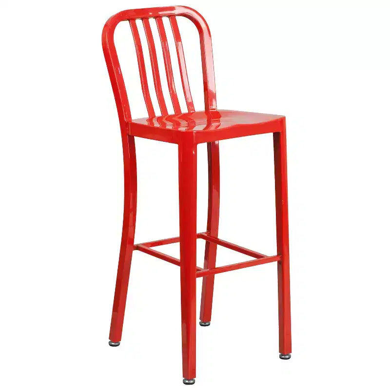 Emma and Oliver Commercial 30 Round Metal Indoor-Outdoor Bar Table Set & 4 Slat Back Stools
