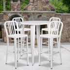 Emma and Oliver Commercial 30 Round Metal Indoor-Outdoor Bar Table Set & 4 Slat Back Stools