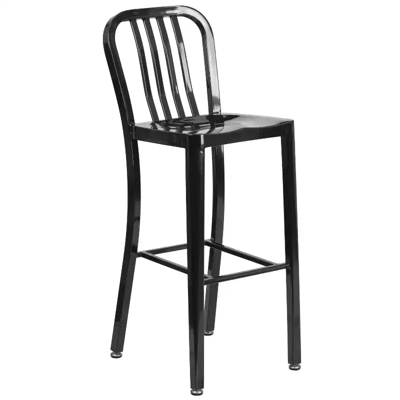 Emma and Oliver Commercial 30 Round Metal Indoor-Outdoor Bar Table Set & 4 Slat Back Stools