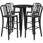 Emma and Oliver Commercial 30 Round Metal Indoor-Outdoor Bar Table Set & 4 Slat Back Stools