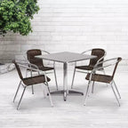 Ensemble Table de Jardin/Patio en Aluminium Carrée Emma et Oliver de 31,5 po avec 4 Chaises en Rotin