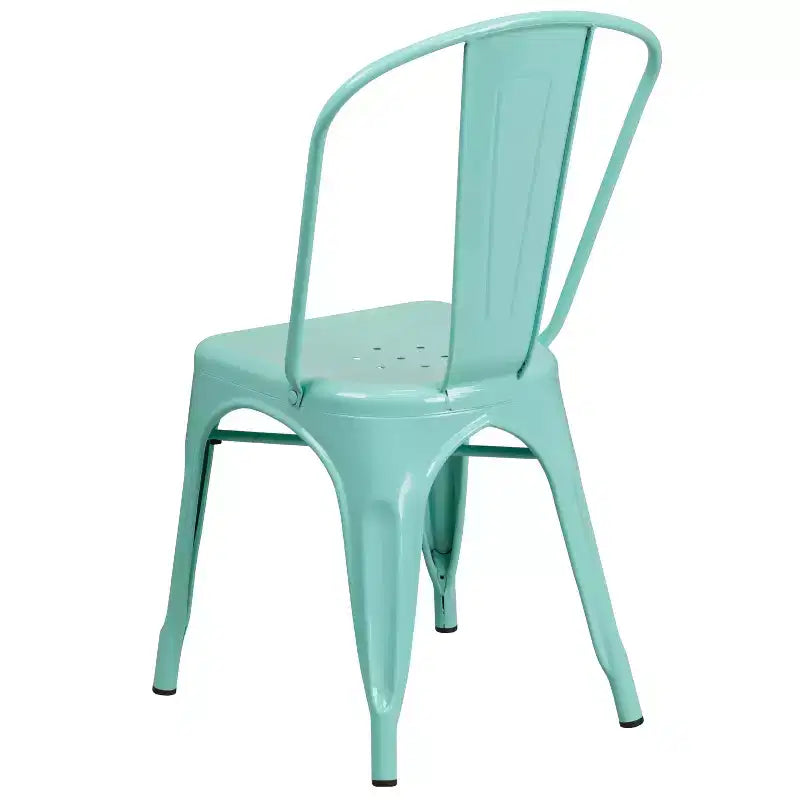Emma and Oliver Commercial Grade 31.5 Square Metal Indoor-Outdoor Table Set with 4 Stack Chairs