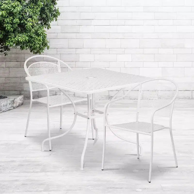 Ensemble de table de patio et 2 chaises à dossier rond en métal de 35,5 po (Emma et Oliver)