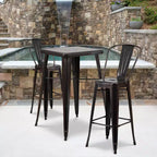 Emma and Oliver Commercial Grade 23.75 Square Metal Indoor-Outdoor Bar Table Set, 2 Back Stools