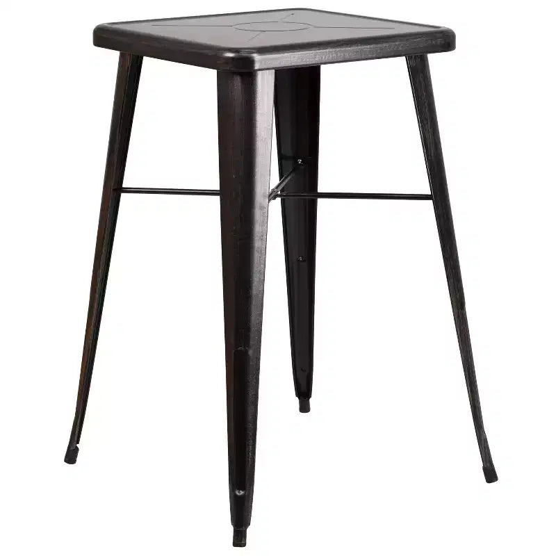 Emma and Oliver Commercial Grade 23.75 Square Metal Indoor-Outdoor Bar Table Set, 2 Back Stools