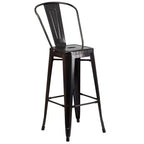 Emma and Oliver Commercial Grade 23.75 Square Metal Indoor-Outdoor Bar Table Set, 2 Back Stools