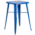 Emma and Oliver Commercial Grade 23.75 Square Metal Indoor-Outdoor Bar Table Set, 2 Back Stools