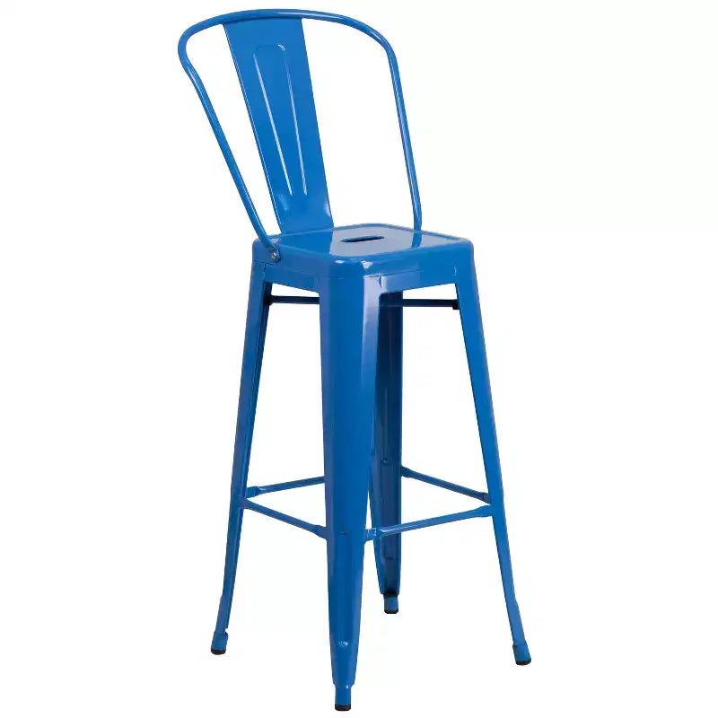 Emma and Oliver Commercial Grade 23.75 Square Metal Indoor-Outdoor Bar Table Set, 2 Back Stools