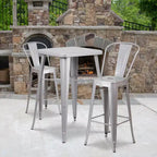 Emma and Oliver Commercial Grade 23.75 Square Metal Indoor-Outdoor Bar Table Set, 2 Back Stools